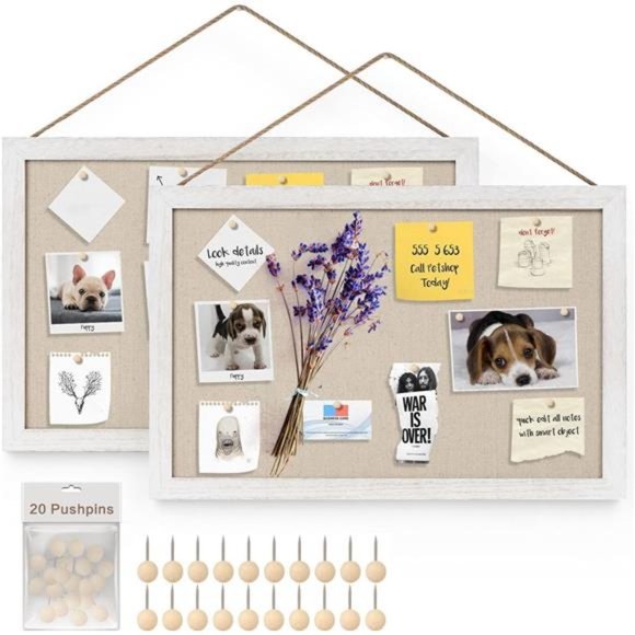 2-Pack Cork Board with Linen 16x11 inch Bulletin Board Wall Decor Hanging Pin - Picture 1 of 6